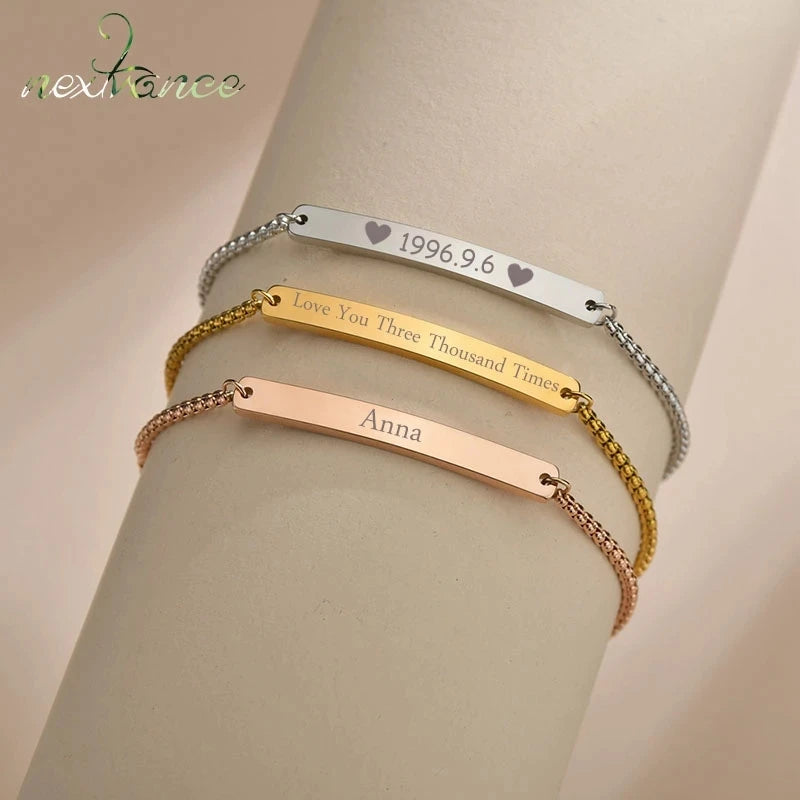 Nextvance Customized Engraving Nameplate Couple Bracelets on hand Stainless Steel Chain Bracelet  For Women Lovers  Jewelry Day