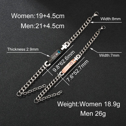 Nextvance Customized Engraving Nameplate Couple Bracelets on hand Stainless Steel Chain Bracelet  For Women Lovers  Jewelry Day