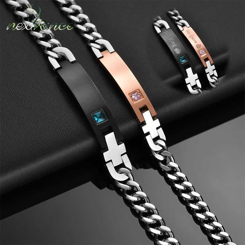 Nextvance Customized Engraving Nameplate Couple Bracelets on hand Stainless Steel Chain Bracelet  For Women Lovers  Jewelry Day