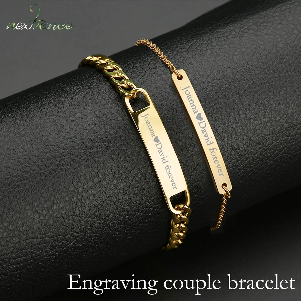 Nextvance Customized Engraving Nameplate Couple Bracelets on hand Stainless Steel Chain Bracelet  For Women Lovers  Jewelry Day