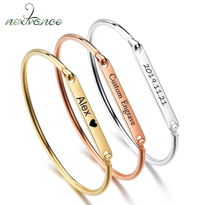 Nextvance Customized Engraving Nameplate Couple Bracelets on hand Stainless Steel Chain Bracelet  For Women Lovers  Jewelry Day