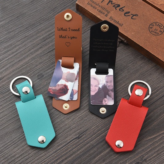 Father's Day Gift Personalized PU Leather Photo Keychain Gifts Men Boyfriend Dad Husband Custom Picture Names Date Car Keyrings